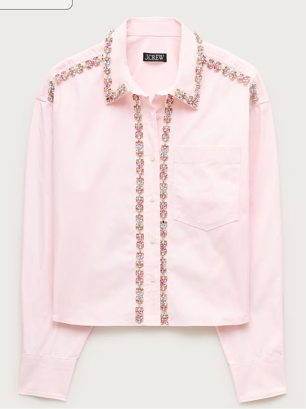 J. Crew Étienne Light Pink Embellished Trim Cropped Shirt